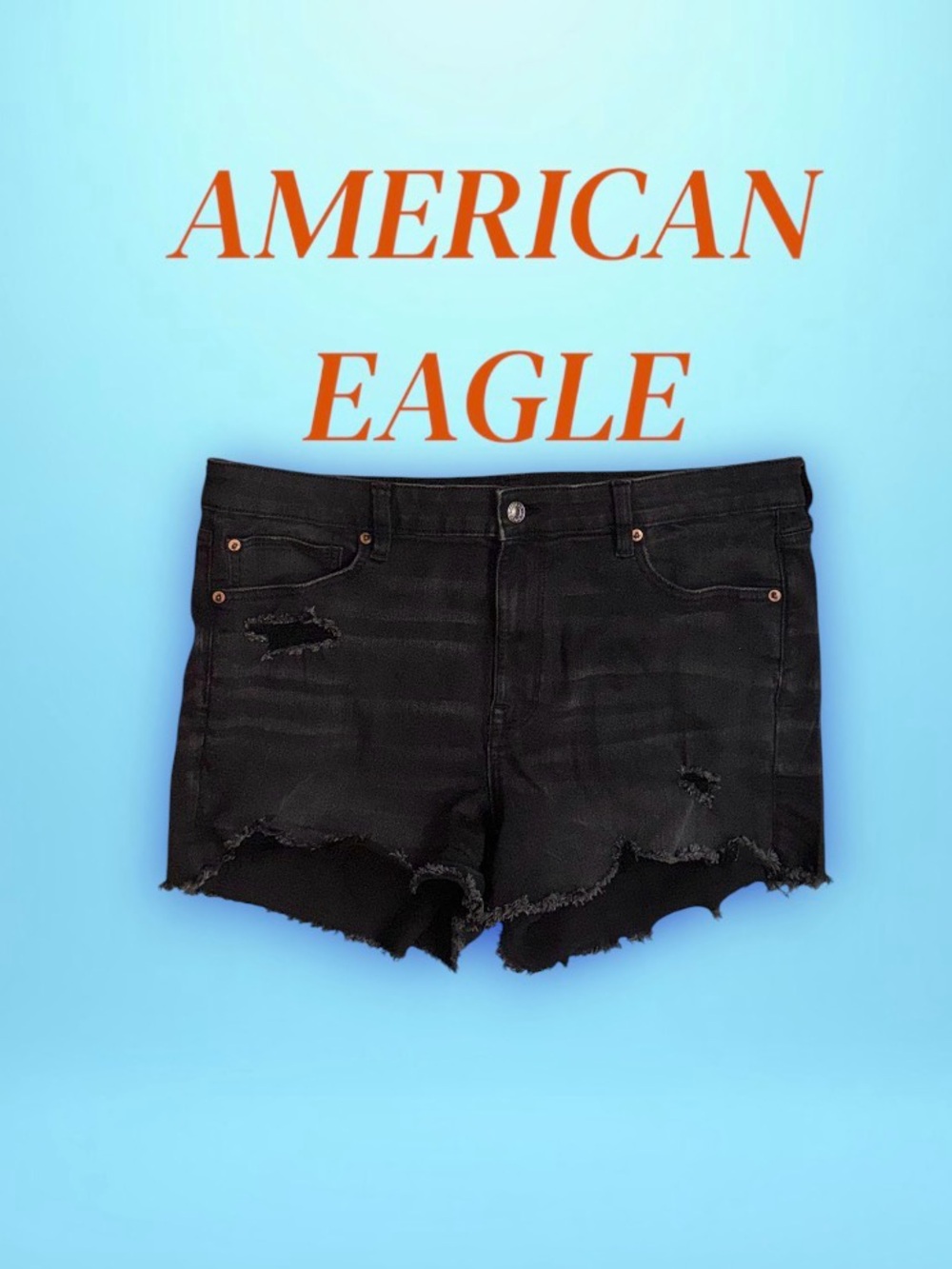 AMERICAN EAGLE OUTFITTERS AEO DISTRESS black denim shorts women’s size 18